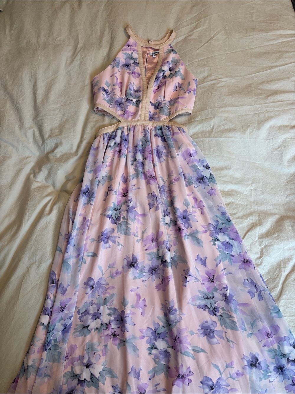 Pastel Pink Floral Halter Maxi Dress